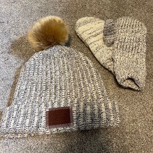 Love Your Melon Beanie and mitten set 100% Cotton Speckled Gray